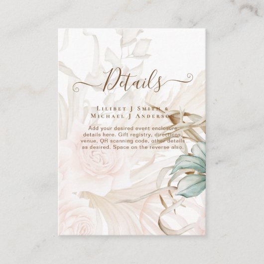 Airy BOHO Pampas Grass Light Peach Weddenschap Informatiekaartje (Voorkant)