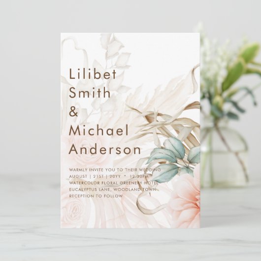 Airy BOHO Pampas Grass Light Peach Weddenschap Kaart (Staand voorkant)