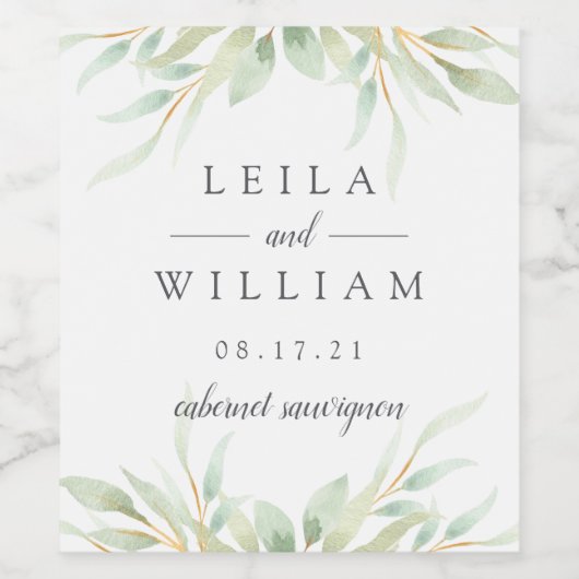 Airy Botanical | Aangepaste bruiloft Wijn Etiket