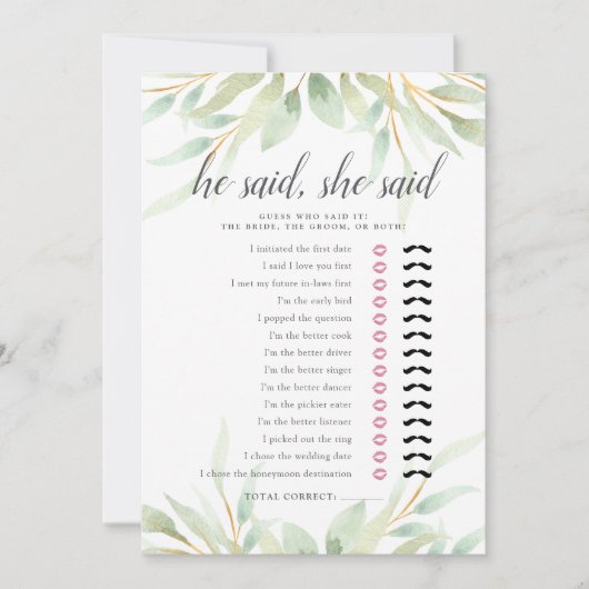 Airy Botanical dubbelzijdig Vrijgezellenfeest Game Kaart (Voorkant)