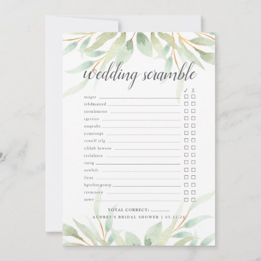 Airy Botanical dubbelzijdig Vrijgezellenfeest Game Kaart (Achterkant)