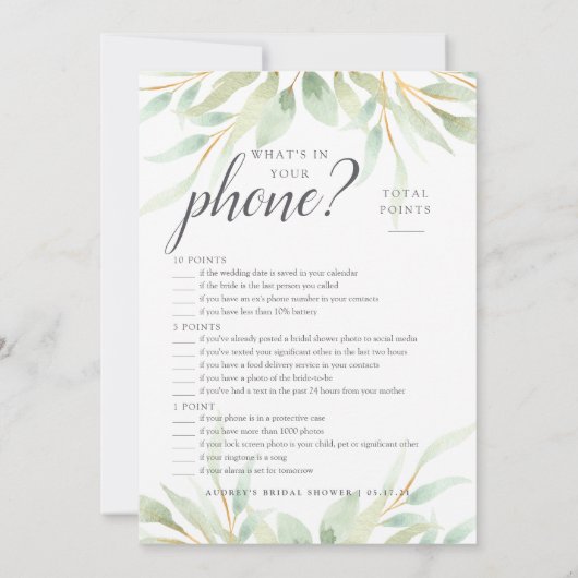 Airy Botanical dubbelzijdig Vrijgezellenfeest Game Kaart (Achterkant)