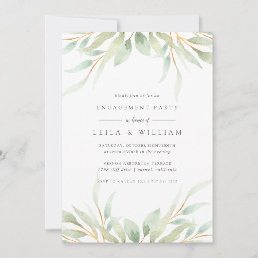 Airy Botanical Engagement Party Invitation Kaart (Voorkant)