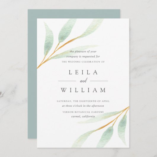 Airy Botanical | huwelijksuitnodiging Kaart (Voorkant / Achterkant)