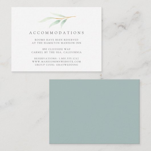 Airy Botanical Wedding Hotel Accommododatie Kaarte Informatiekaartje (Voorkant / Achterkant)