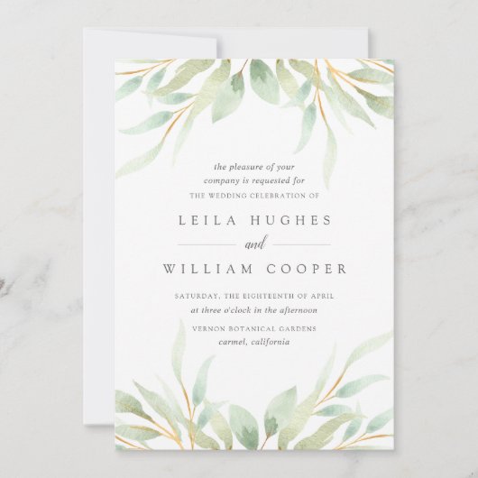 Airy Botanical Wedding Invitation Kaart (Voorkant)