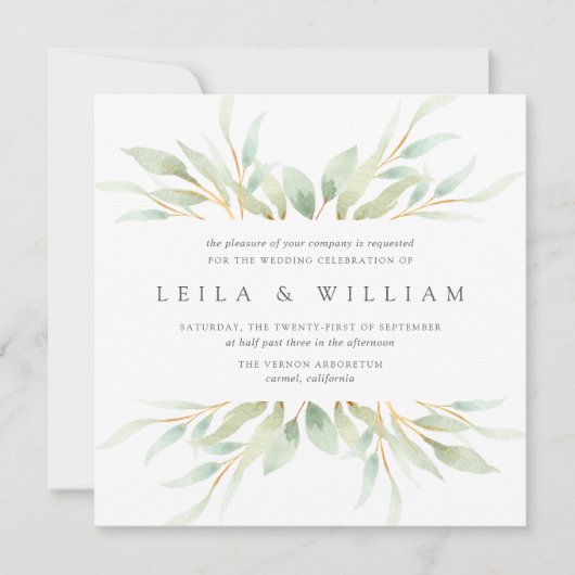 Airy Botanical Wedding Invitation | Vierkant Kaart (Voorkant)