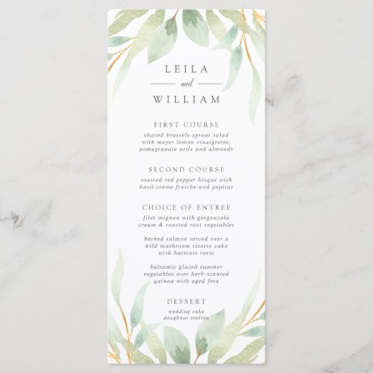 Airy Botanical Wedding Menu Kaart (Voorkant)