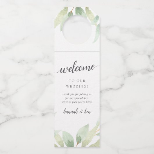 Airy Botanical Wedding Welkom Flessenhanger (Voorkant)