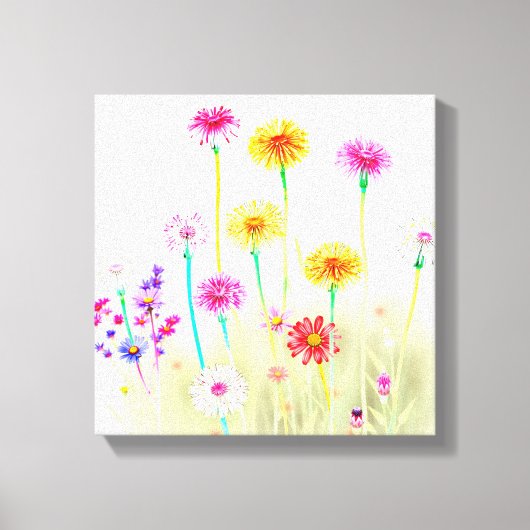 Airy Bright Neon Dandelions&Daisies Minimalist art Canvas Afdruk (Voorkant)