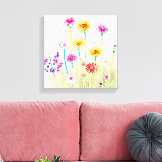 Airy Bright Neon Dandelions&Daisies Minimalist art Canvas Afdruk (Insitu (Woonkamer))