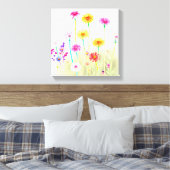 Airy Bright Neon Dandelions&Daisies Minimalist art Canvas Afdruk (Insitu (Slaapkamer))