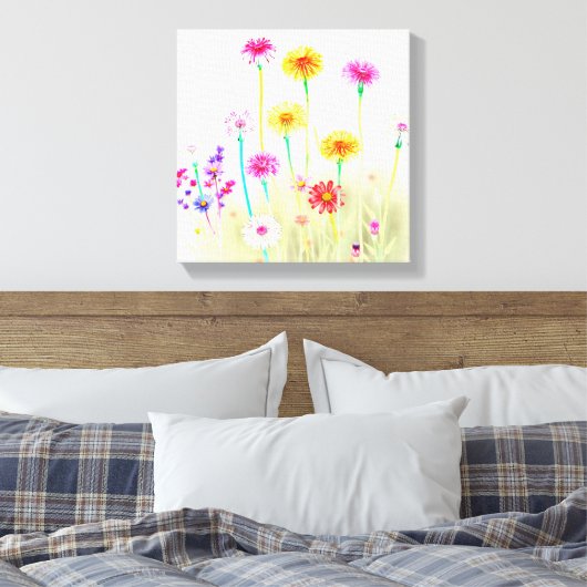 Airy Bright Neon Dandelions&Daisies Minimalist art Canvas Afdruk (Insitu (Slaapkamer))