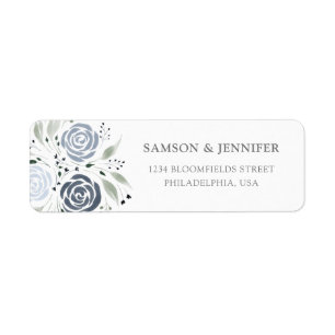 Airy Dusty Blue Floral Return Address Etiket