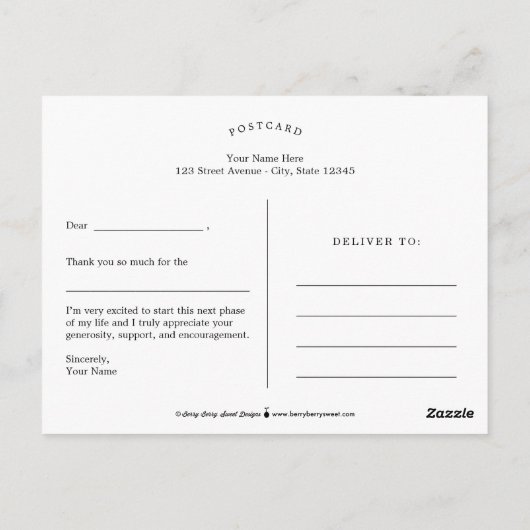 Airy Elegance EDITABLE COLOR Afstuderen Hartelijk Briefkaart (Achterkant)