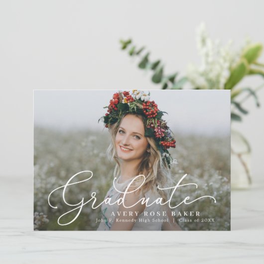 Airy Elegance EDITABLE COLOR Afstuderen Invitation Aankondiging (Staand voorkant)