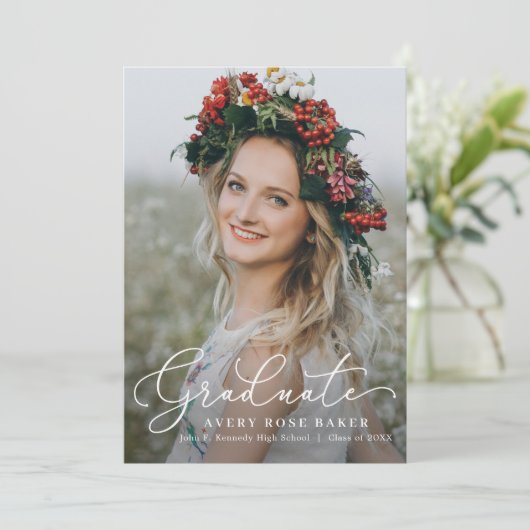Airy Elegance EDITABLE COLOR Afstuderen Invitation Aankondiging (Staand voorkant)