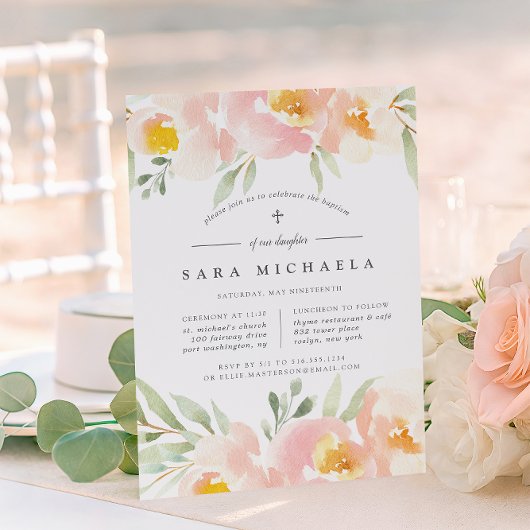 Airy Floral Baptism of Christening Invitation Kaart