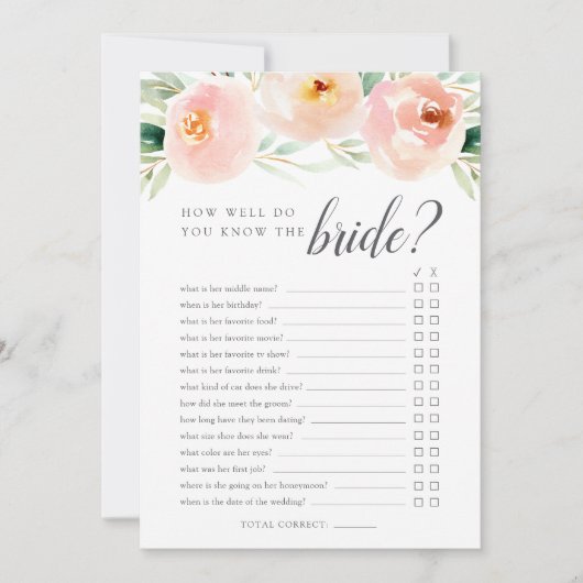 Airy Floral Double Sided Vrijgezellenfeest Game Kaart (Voorkant)