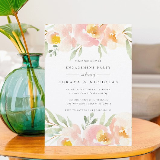 Airy Floral Engagement Party Invitation Kaart