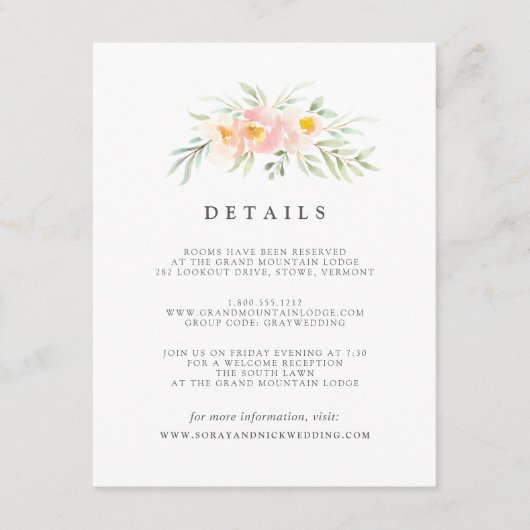 Airy Floral Guest Information Kaart (Voorkant)