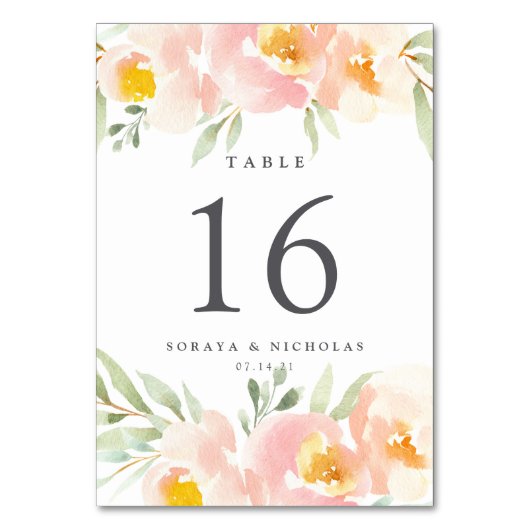 Airy Floral Personalized Table Number Kaart (Voorkant)