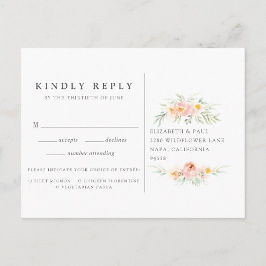 Airy Floral RSVP-Briefkaart met keuzevrijheid Uitnodiging Briefkaart (Achterkant)