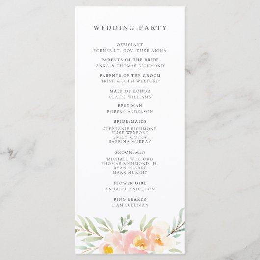 Airy Floral Wedding Ceremony Programme Programmakaart (Achterkant)