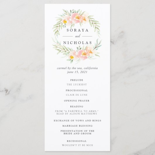Airy Floral Wedding Ceremony Programme Programmakaart (Voorkant)