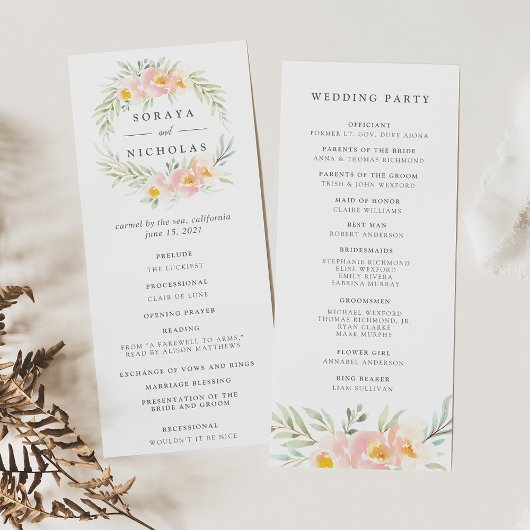Airy Floral Wedding Ceremony Programme Programmakaart