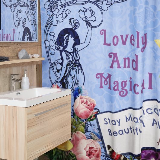  airy Flowers Aangepaste groeten Naam Blauw Douchegordijn