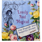  airy Flowers Aangepaste groeten Naam Blauw Douchegordijn (Voorkant)