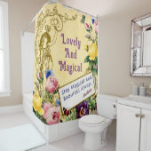  airy Flowers Custom Greetings Name Yellow Douchegordijn (In situ)