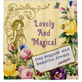  airy Flowers Custom Greetings Name Yellow Douchegordijn (Voorkant)