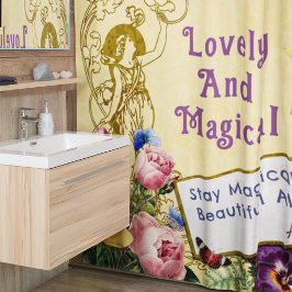 airy Flowers Custom Greetings Name Yellow Douchegordijn