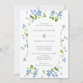 Airy French Blue Floral Pill Lijst Wedding Kaart (Voorkant)