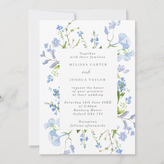 Airy French Regency Light Blue Floral Wedding Kaart (Voorkant)