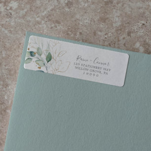 Airy Greenery and Gold Leaf Return Address Label