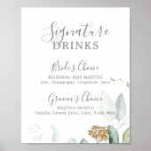 Airy Greenery and Gold Leaf Signature Drinken Sign Poster (Voorkant)