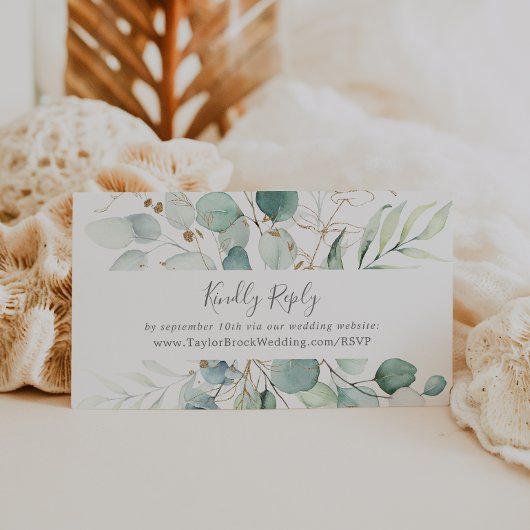 Airy Greenery and Gold Leaf Wedding Website RSVP Informatiekaartje