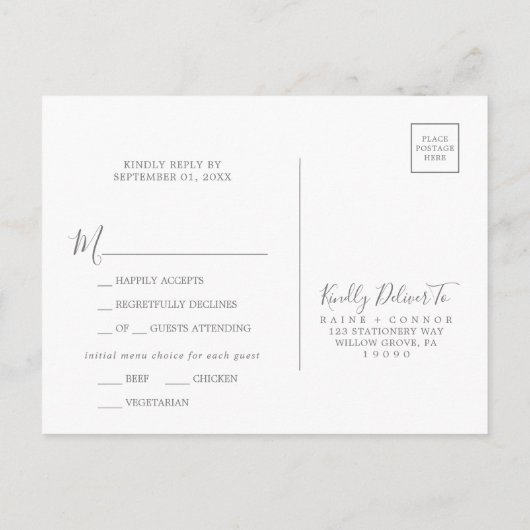 Airy Greenery and Gold Menu Choice RSVP Briefkaart (Achterkant)