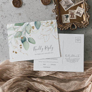 Airy Greenery and Gold Menu Choice RSVP Briefkaart