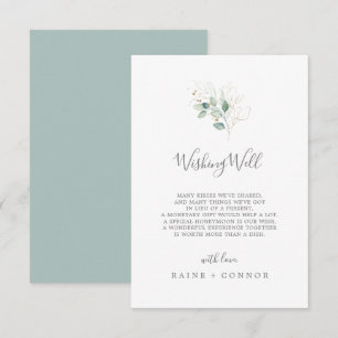 Airy Greenery and Gold Wedding Wishing Well Kaart