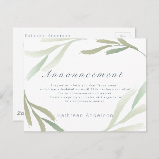 Airy Greenery Annuleringsaankondiging Briefkaart (Voorkant / Achterkant)