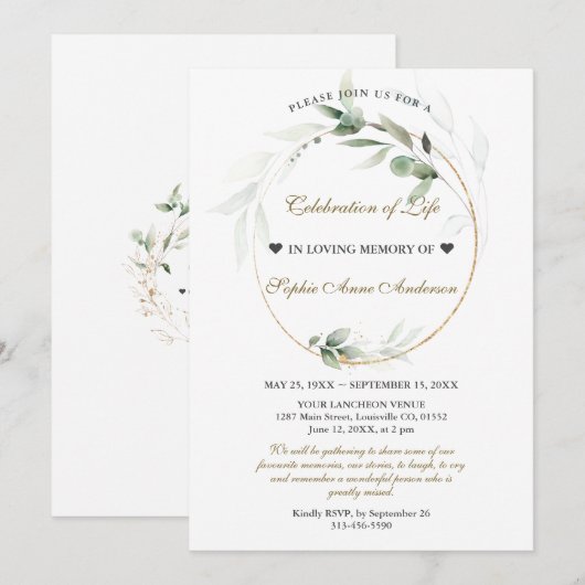 Airy Greenery Celebration of Life Funeral Memorial Kaart (Voorkant / Achterkant)