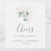 Airy Greenery en Gold Cheers Wedding Wine Labels Wijn Etiket (Enkel label)