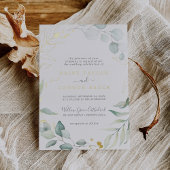 Airy Greenery en Gold Foil Leaf Names Wedding Folie Uitnodiging