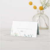 Airy Greenery en Gold Folded Wedding Place Card Plaatskaartje (Voorkant)