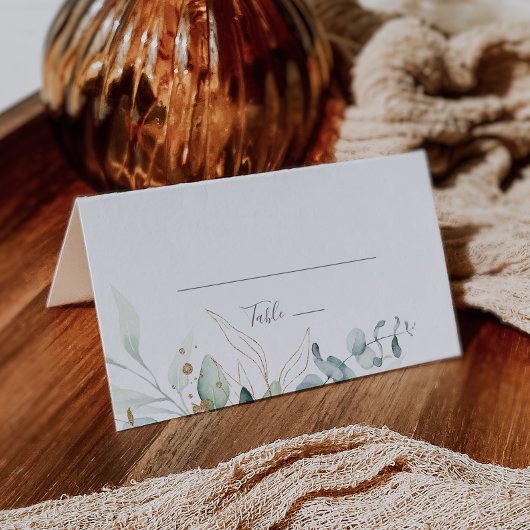 Airy Greenery en Gold Folded Wedding Place Card Plaatskaartje