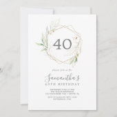 Airy Greenery en Gold Leaf 40th Birthday Kaart (Voorkant)